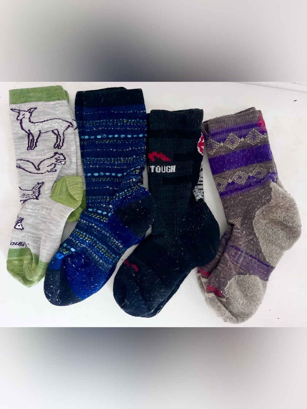 Darn Tough & Smart Wool Mixed Crew Socks Green, Blue, Black, Gray small